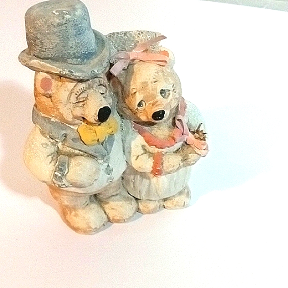 Adorable Justin Bear Happy Couple Wedding Figurine - White, Pink, Blue